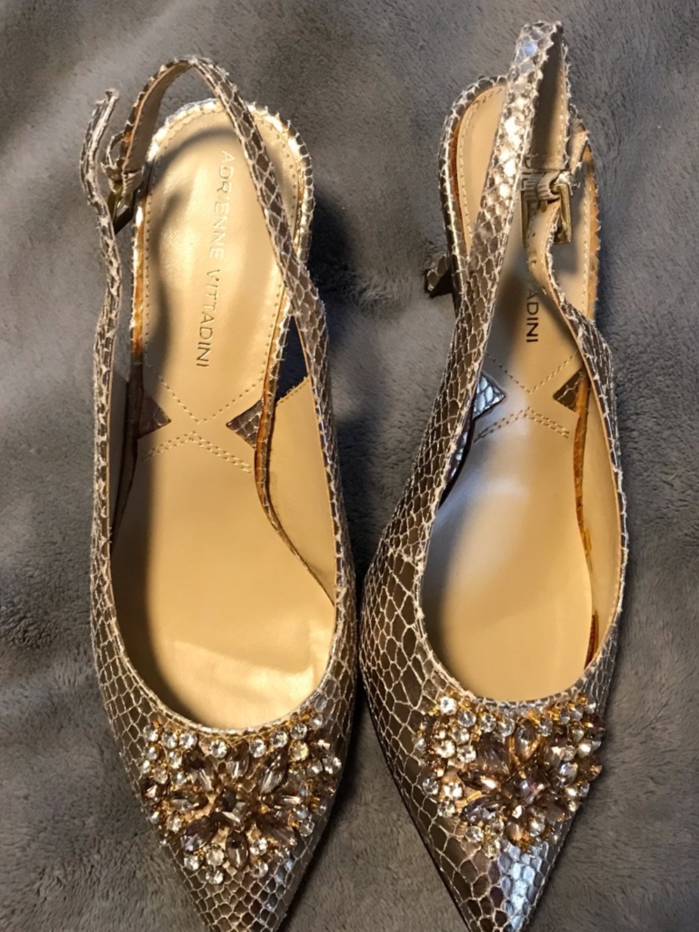 Adrienne Vittadini Metallic Gold Jeweled Slingback Flats